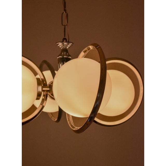 Vintage Chrome Opaline Glass Globe Chandelier, 1970s For Sale - Image 6 of 9