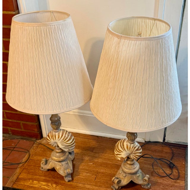Mid 20th Century Nautilus Shell Table Lamps - a Pair For Sale - Image 11 of 12