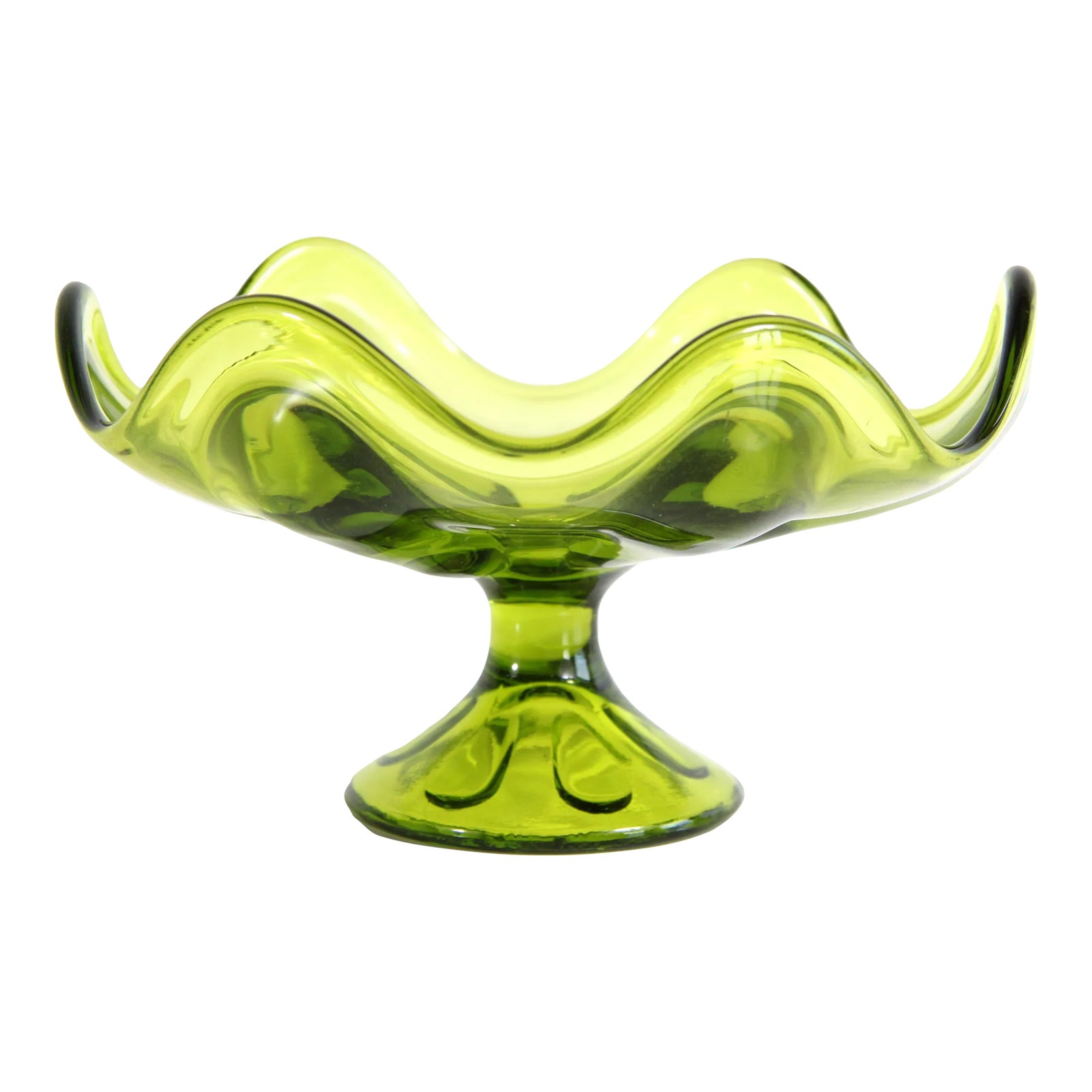 Mid Century Modern Light Green Glass Compote / Candy Dish