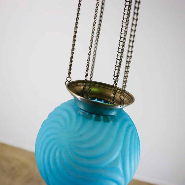 Antique Hanging Candle Lantern in Rare Blue Color For Sale - Image 4 of 6