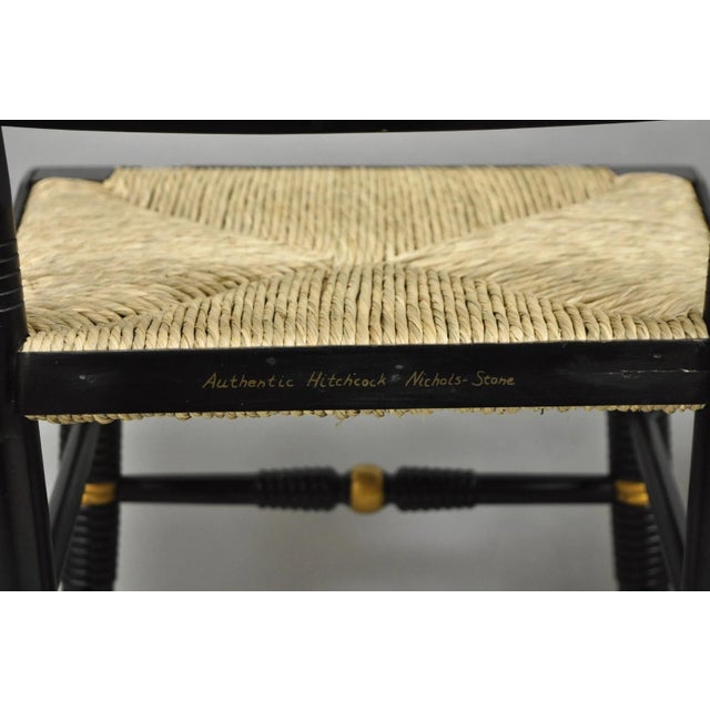 Mid 20th Century Vintage Nichols & Stone Hitchcock Harvest Stencil Painted Black Side Chair Pair For Sale - Image 10 of 12