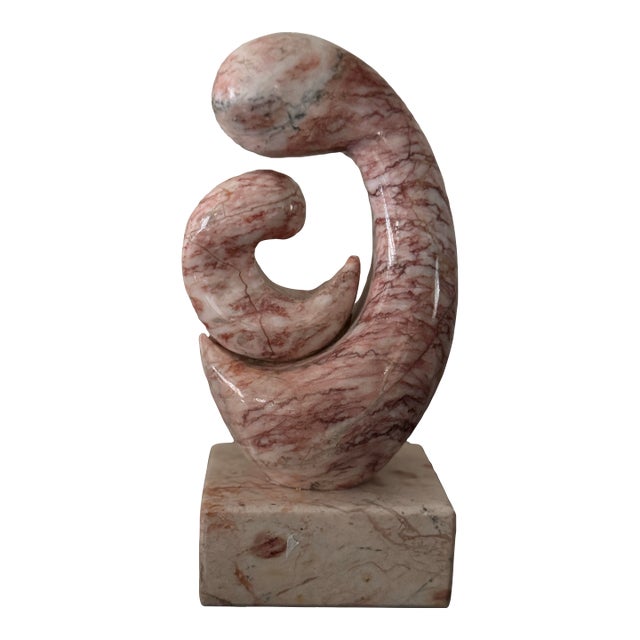 Pink Marble Decorative Sculpture With Mother & Baby Spiral Design For Sale