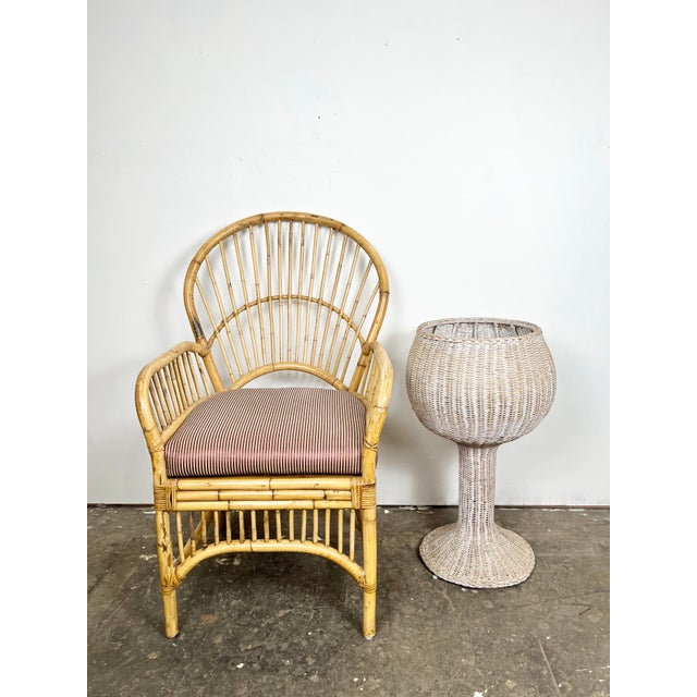 Vintage Retro Round Tulip Base Wicker Planter For Sale - Image 4 of 8