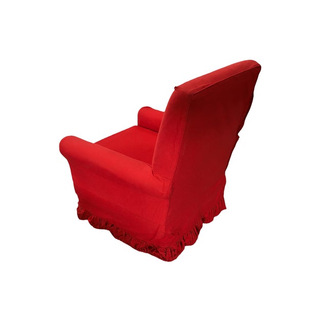 Late 20th Century White Muslin Lounge Armchair with Red Cover and Skirt For Sale - Image 12 of 12