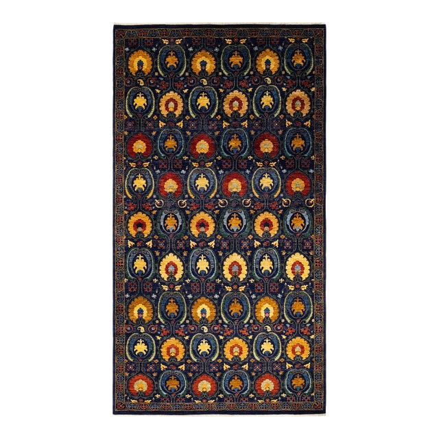 Suzani Hand-Knotted Runner Rug - Blue, 8' 2" x 15' 0" For Sale