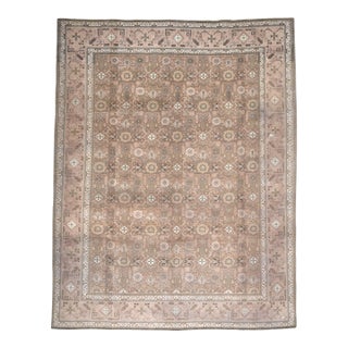 1970s Vintage Persian Handmade Wool Cotton Light Brown Area Rug For Sale