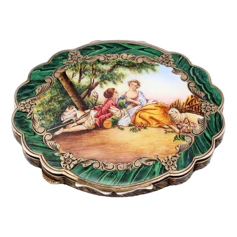 Silver Powder Case with Multicolored Enamel, 1890s For Sale