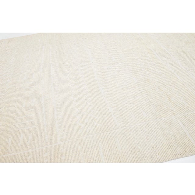 Textile 2020s Natural Beige Moroccan Style Modern Wool Rug With Tribal Motif For Sale - Image 7 of 8