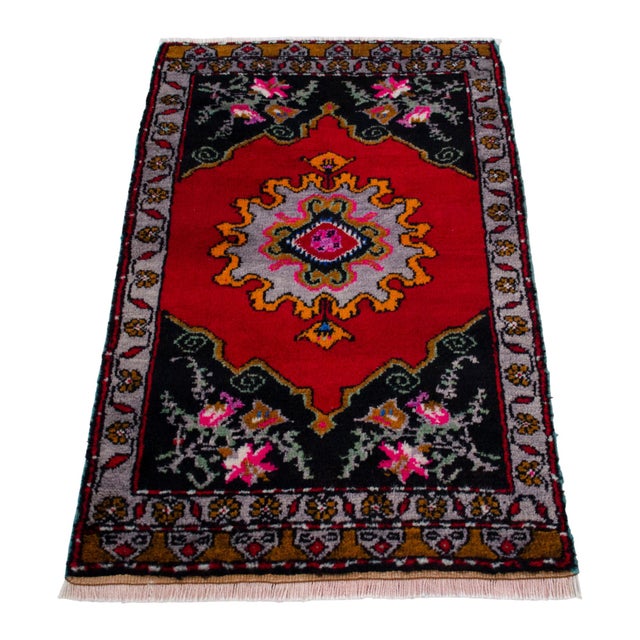 1960s 1960s Hand Knotted Door Mat, Entryway Rug, Bath Mat, Kitchen Decor, Small Rug, Turkish Rug - 1'11" X 3' For Sale - Image 5 of 13