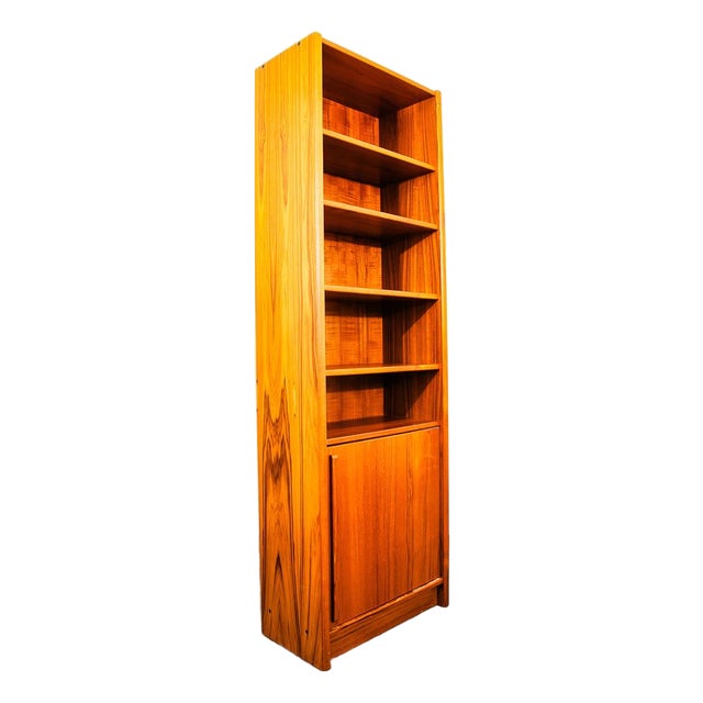 Mid Century Danish Modern Bookshelf Cabinet Teak Shelves Cabinet Doors Wood MCM For Sale