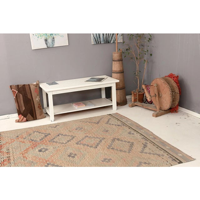 Mid 20th Century Faded Vintage Embroidered Kilim Rug For Sale In Los Angeles - Image 6 of 7