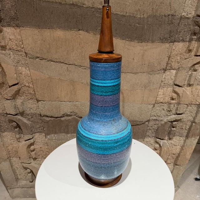 Aldo Londi Bitossi Table Lamp Stripped Blue Mid-Century Modern For Sale - Image 12 of 13