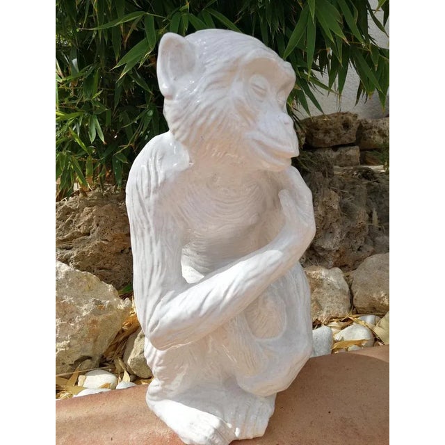 White Monkey Sculpture in Glazed Terracotta, Italy, 1960s For Sale - Image 8 of 9
