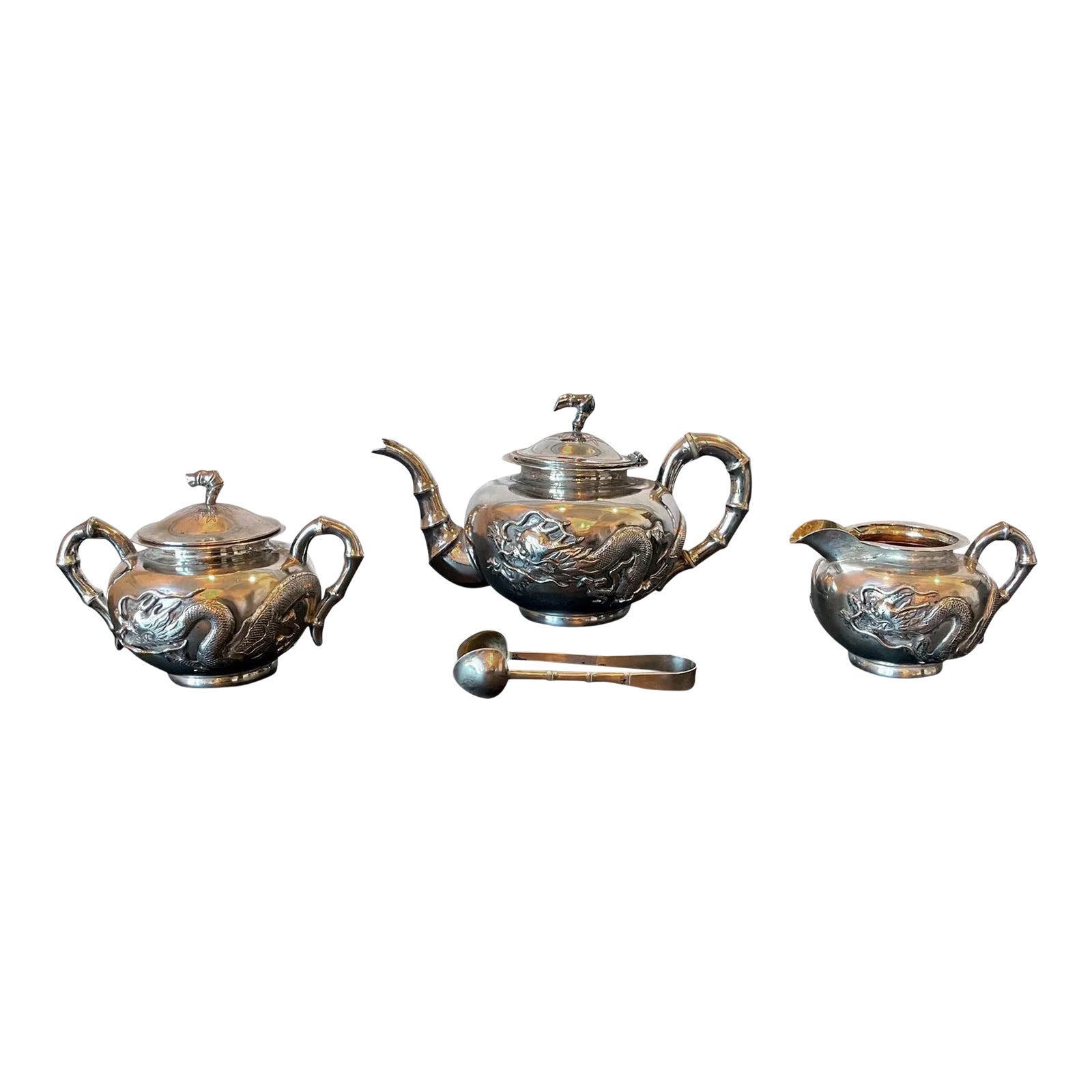 Chinese Export Silver Tea Set with Original Box Zee Wo - Set of 4