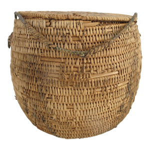 Pacific Nw Coast Native American Hand Woven Geometric Interior Lidded Basket