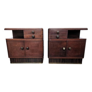 Art Deco Italian Nightstands in Wood and Black Glass Top, 1940s, Set of 2 For Sale