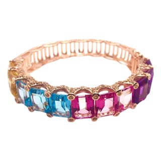 "Bochic ‘Capri’ Vintage Natural Amethyst & Blue Topaz Bangle In 18K Gold & Silve" For Sale
