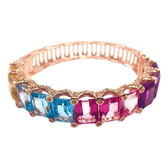 "Bochic ‘Capri’ Vintage Natural Amethyst & Blue Topaz Bangle In 18K Gold & Silve" For Sale