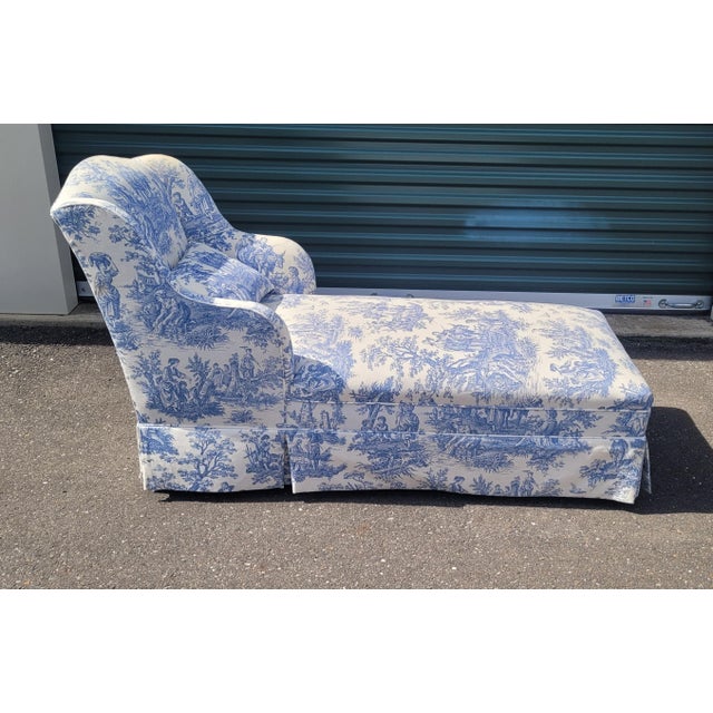 1980s Vintage French Chaise Chair Toile Fabric For Sale - Image 5 of 10