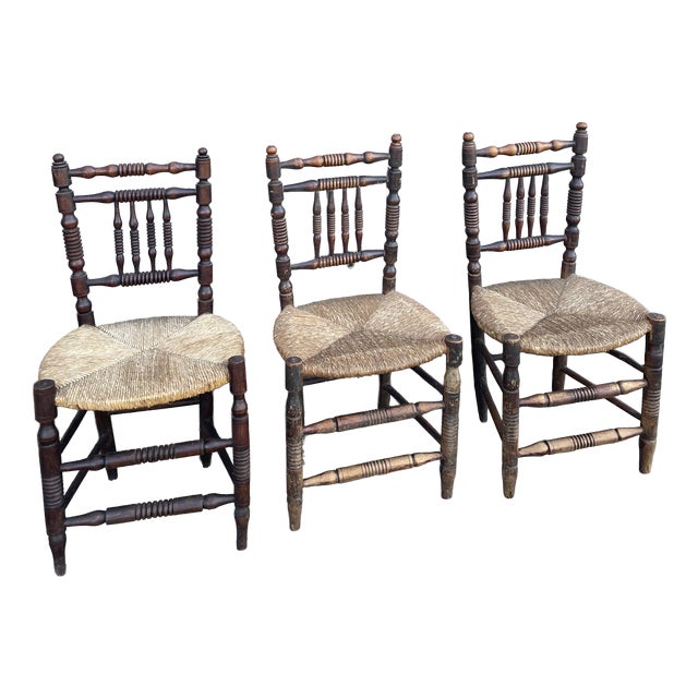 Farm Straw Chairs, 1890s, Set of 3 For Sale
