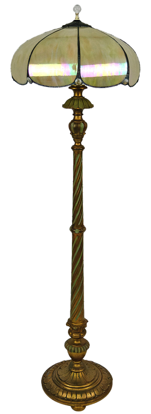 Floor Lamp in Gilded Carved Wood and Pearly Glass, 1890s