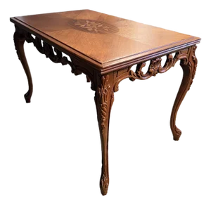 Vintage French Provincial Louis XV Style Walnut Marquetry Coffee Table With Floral Inlay