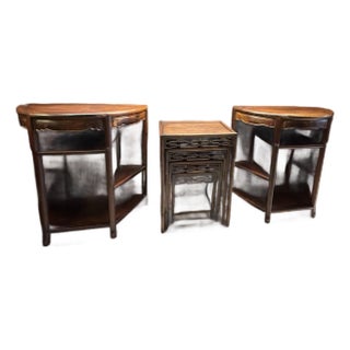 Mid 19th Century Pair of Qing Dynasty Chinese Rosewood Half-Round Tables With Scalloped Aprons [Ss] For Sale