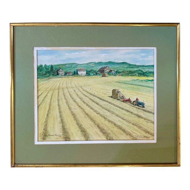Framed Watercolor New England Farm Landscape, Norman Kenyon 1974 For Sale