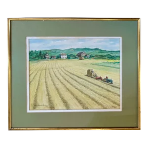 Framed Watercolor New England Farm Landscape, Norman Kenyon 1974