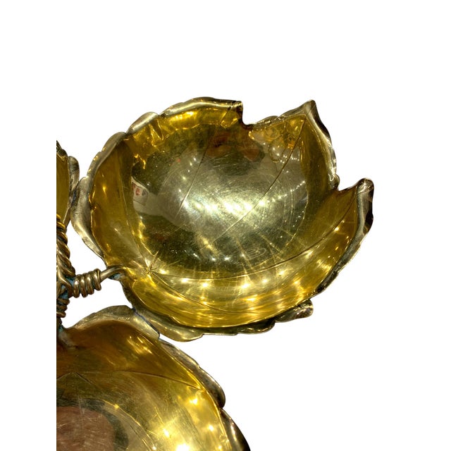 Mid-Century Modern Mid 20th Century Alfredo Sciarrotta Mid-Century Modern Brass Triple Leaf Centerpiece Bowl, Newport, Rhode Island For Sale - Image 3 of 10