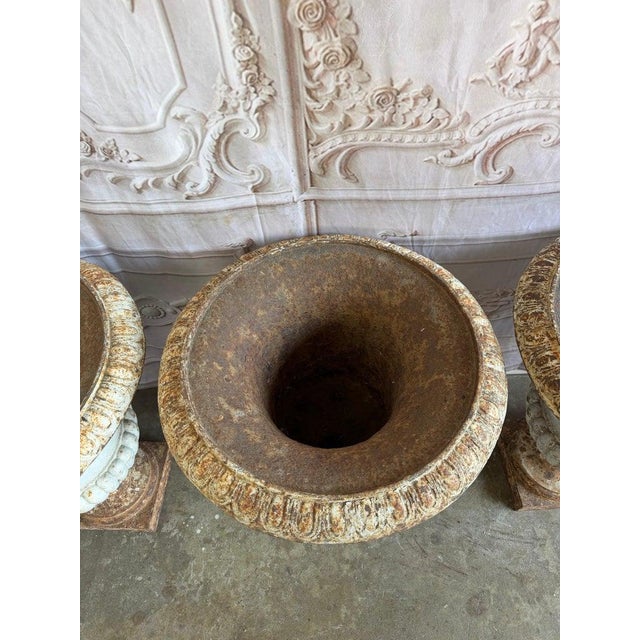 Set of 4 19th Century French Cast Iron Garden Urns For Sale - Image 15 of 18