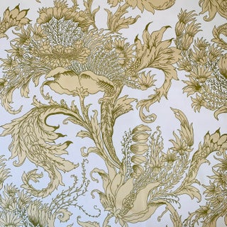 Free Spirit Designer Vicki Payne Green & White Block Print Botanical Floral Leaf Fabric Sample For Sale