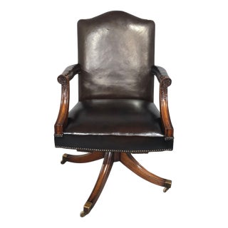 Mahogany Swivel Office Desk Chair, 1920 For Sale