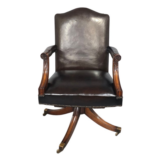 Mahogany Swivel Office Desk Chair, 1920 For Sale
