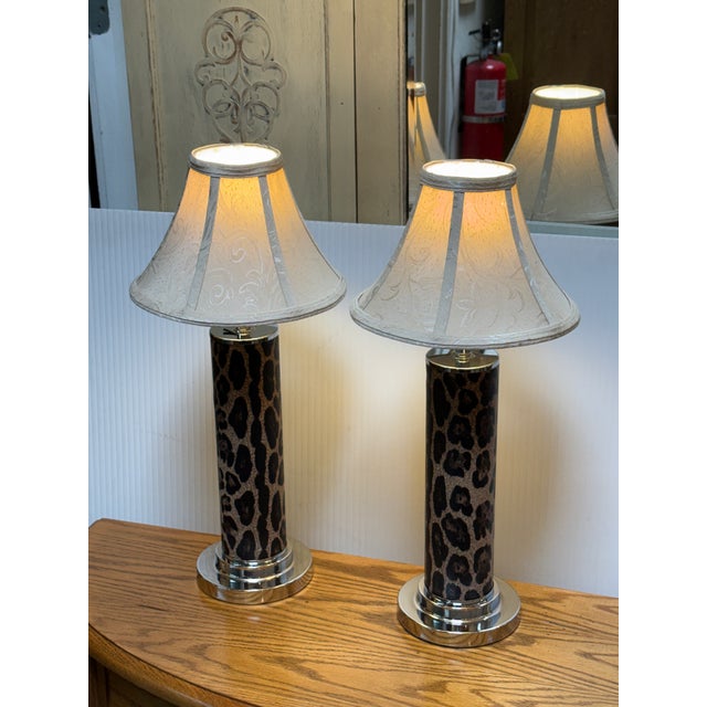 Early 21st Century African Leopard Print Table Lamps, Pair For Sale - Image 5 of 12