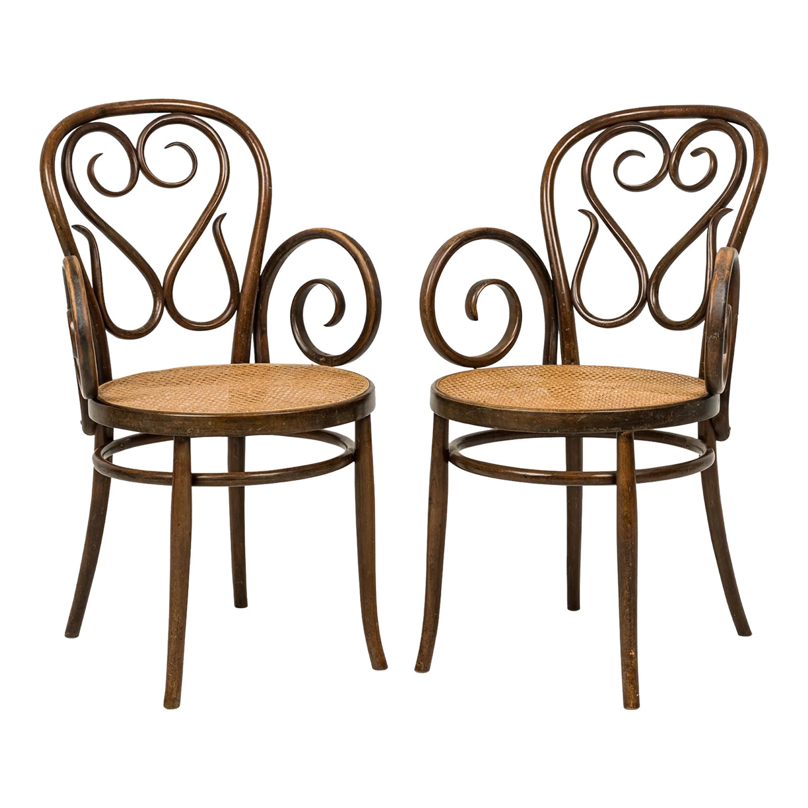 Mid 20th Century Italian Bentwood and Caning Scroll Design Armchairs ...
