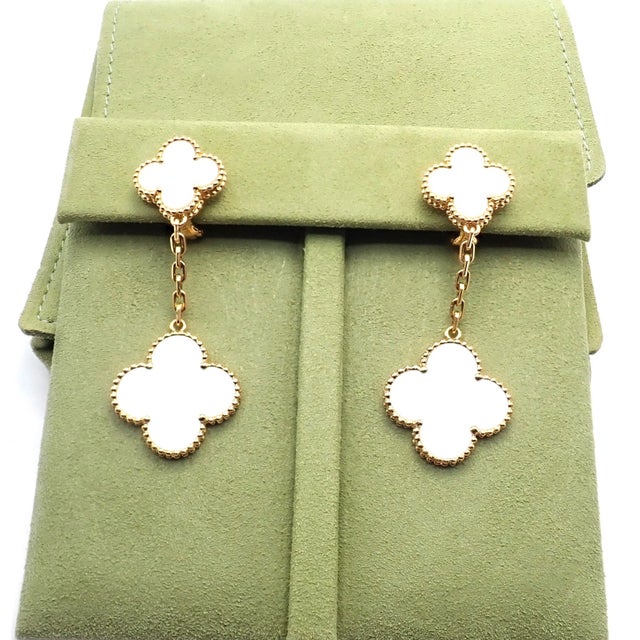 Van Cleef & Arpels Yellow Gold Magic Alhambra Mother of Pearl Earrings, Pair For Sale - Image 10 of 14