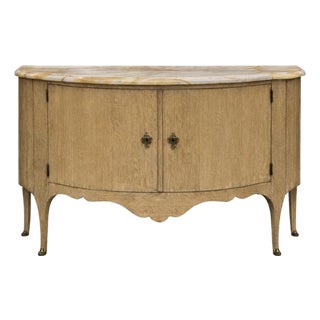 19th-C. French Louis XV Cerused Oak Marble Top Demilune Buffet / Cabinet / Chest / Sideboard - Swedish Styling For Sale