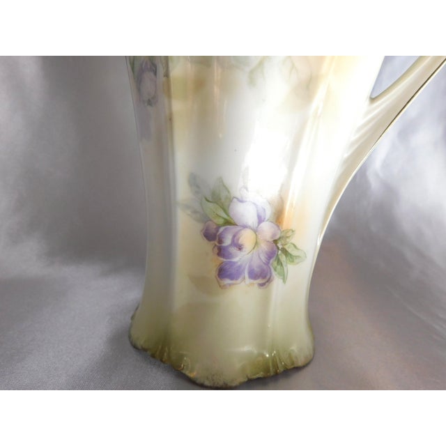 1930s Pale Yellow Coffee Pot With Purple and White Flowers-No Lid For Sale In San Francisco - Image 6 of 8