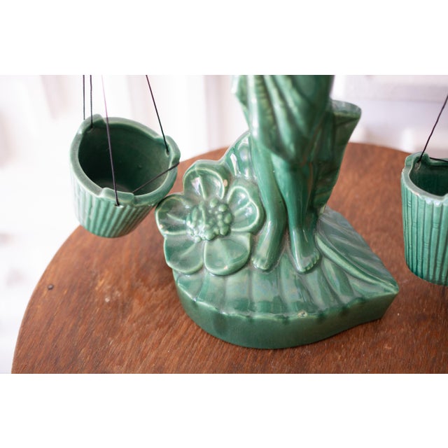 Gonder Pottery 1940s Vintage Gonder Ceramic Pottery Green Female Libra Sculpture For Sale - Image 4 of 9