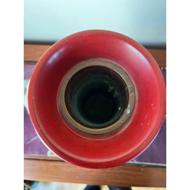 Paint Vintage 12" Hand-Carved Cinnabar Lacquer Vase - Large Landscape & Pine Tree For Sale - Image 7 of 10