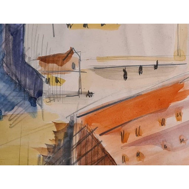 Burnt Orange Early 20th Century Cubist, Art Deco, View of a Factory in a Landscape, l'Usine Painting by E Corvin-Pearson For Sale - Image 8 of 8