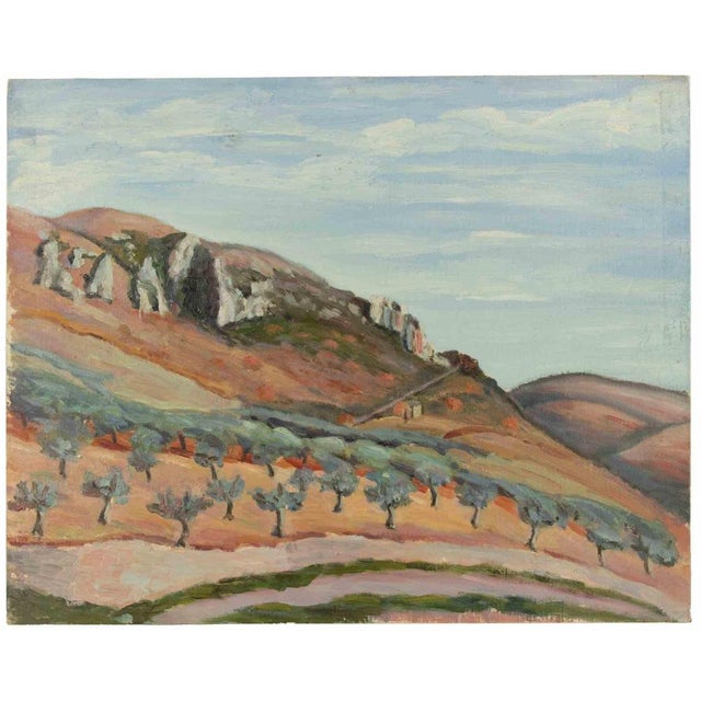 Modern Francesco Settimj, Mountain Landscape, Oil Painting, 1930s For Sale - Image 3 of 3