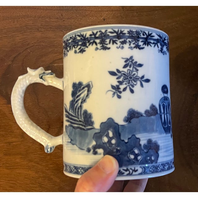 Blue Large Antique 18th Century Chinese Export Blue & White Porcelain Tankard Mug For Sale - Image 8 of 11