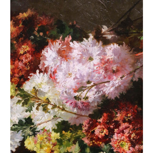 Dark Pink 19th C. French Floral Still Life Oil on Canvas in Gilt Frame by Pierre Bourgogne For Sale - Image 8 of 13