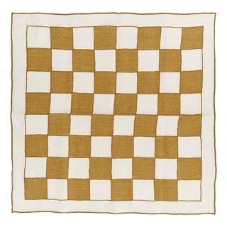 Misette Chessboard Linen Napkins, Set of 4, Camel For Sale