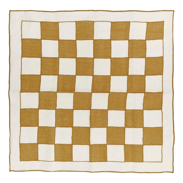 Misette Chessboard Linen Napkins, Set of 4, Camel For Sale
