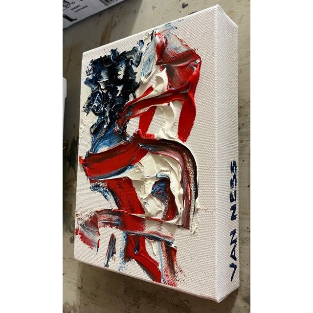 Contemporary Red, White and Blue, Abstract, Oil Painting Canvas, by Van Ness For Sale - Image 3 of 6