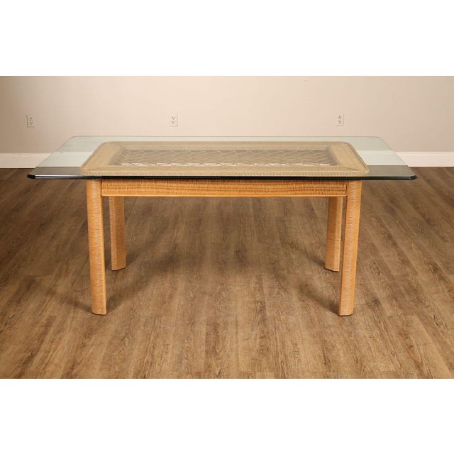 Lexington Henry Link Glass Top Wicker Dining Table For Sale - Image 16 of 18