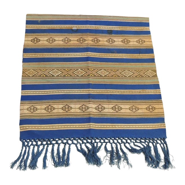 Vintage Blue & Brown Stripes Turkish Woven Textile For Sale